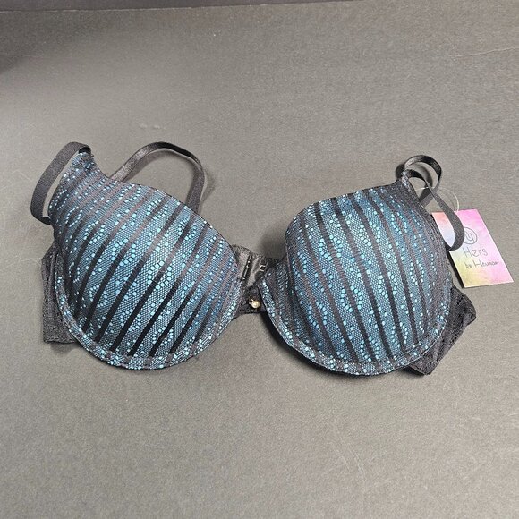 Hers by Herman 34B Turquoise with black lace bra - Picture 1 of 4